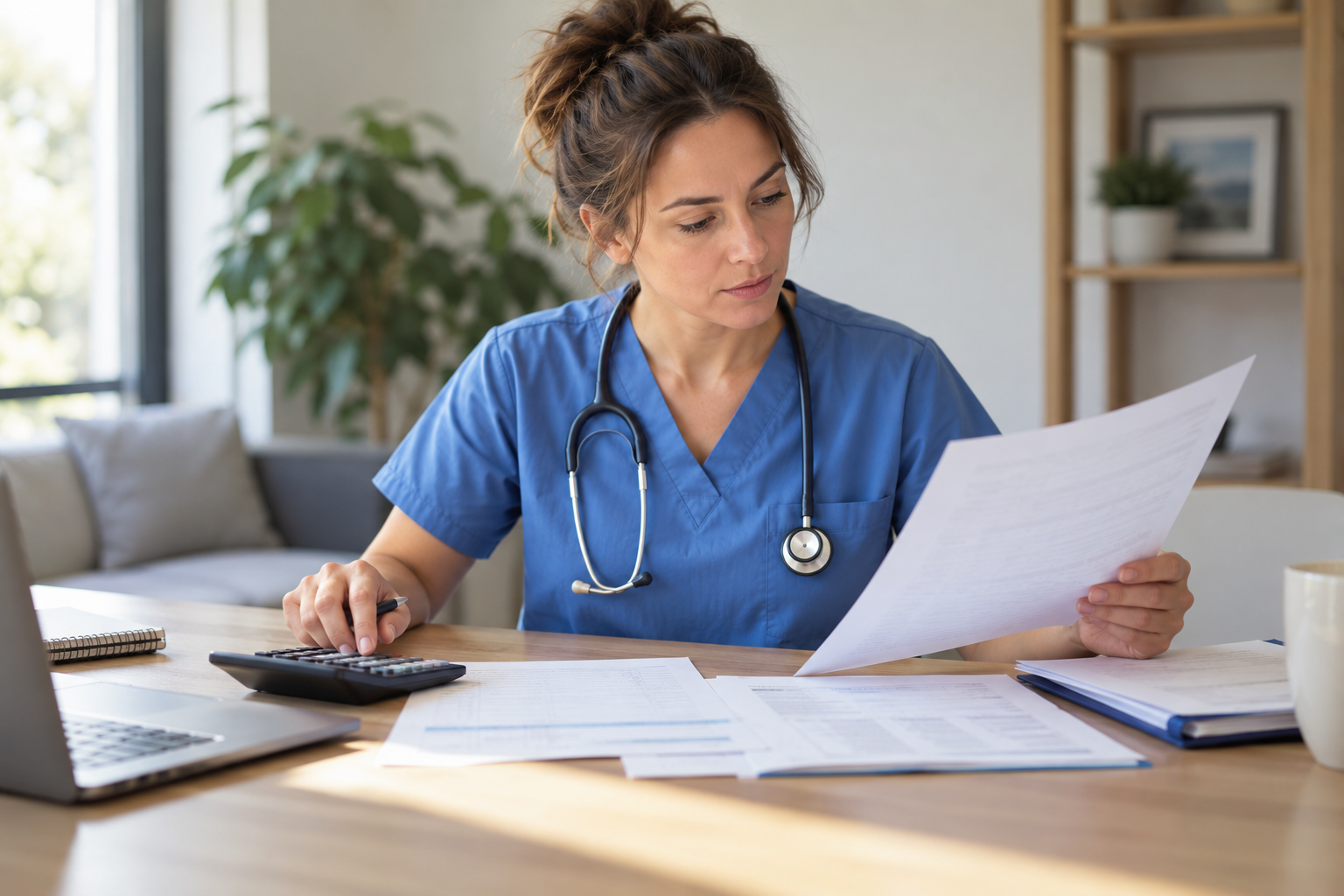 Infirmière concentrée sur ses dossiers